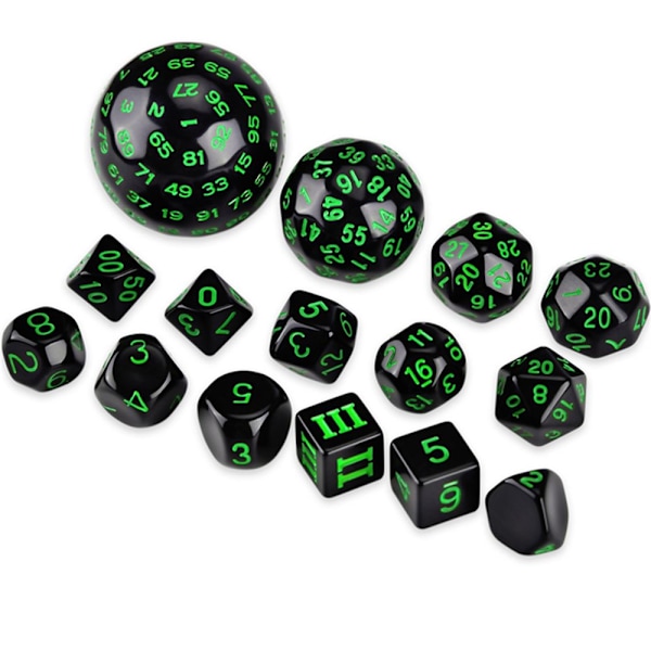 15 st Akryl Multi Side Tärningar Set GRÖN green