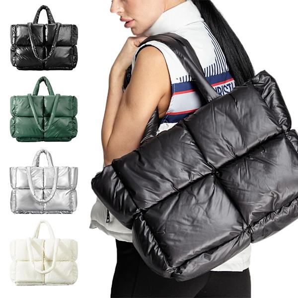Stor puffer mulepose Quiltet puffer håndtaske SORT Black