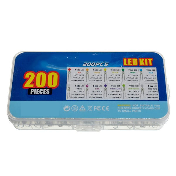 200 kpl LED-diodivalot Assored Kit Elektroniikkakomponentit