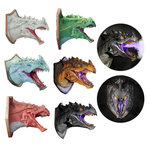 3d Dragon Head Veggmontert Skulptur Dinosaur Head Luftfukter Green