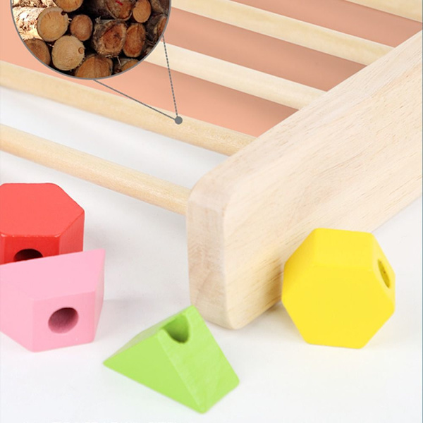 Montessori träleksaker pusselspel Färgglada pärlor 1 Set