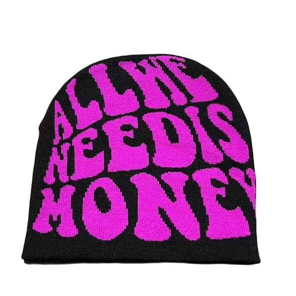 Stickmössa Cap Beanie Bonnet SVART&LILA black&purple
