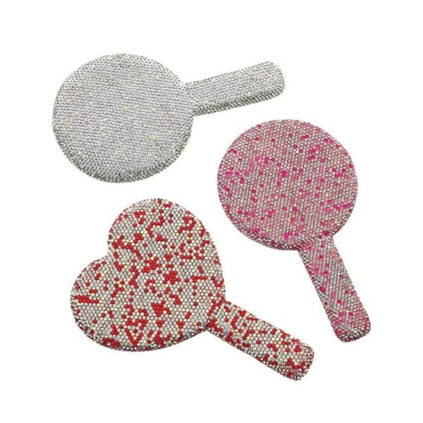 Rhinestone Handheld Mirror Rhinestone Makeup Mirror SQUARE square white