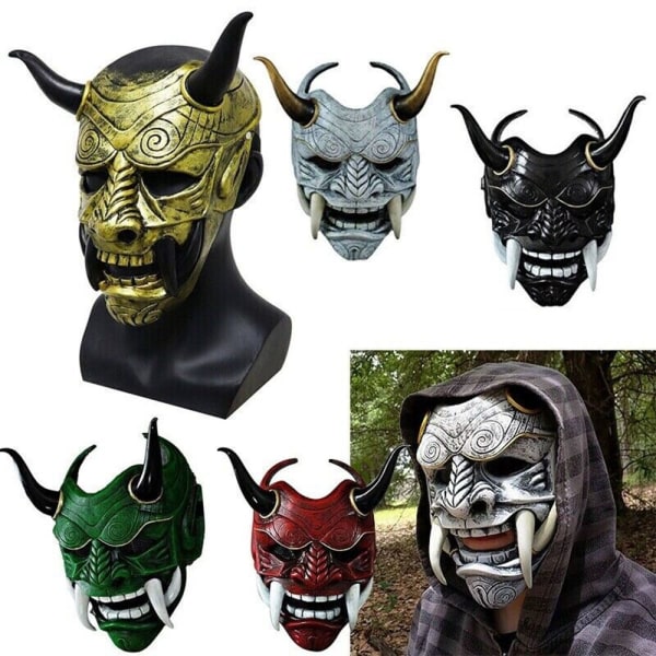 Halloween Akabane Mask Hodeplagg Samurai Noh Kabuki Prajna Devil Cosplay Mask Black