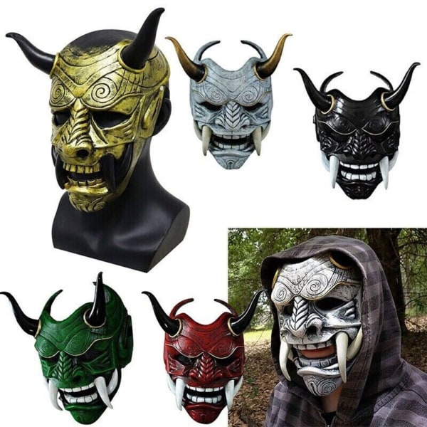 Halloween Akabane Mask Hovedbeklædning Samurai Noh Kabuki Prajna Devil Cosplay Mask Black
