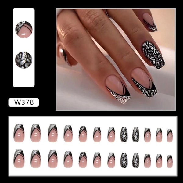 24 kpl Fake Nails Short French Ballerina W378