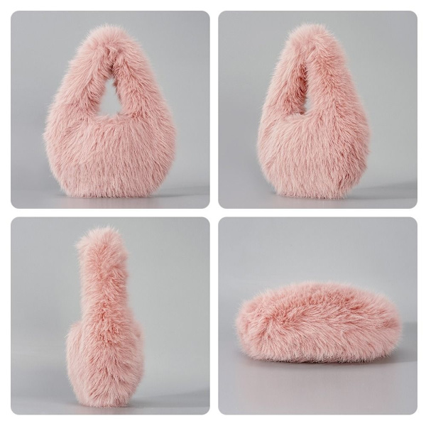 Faux Fur Handväska Plysch Tygväska VIT White