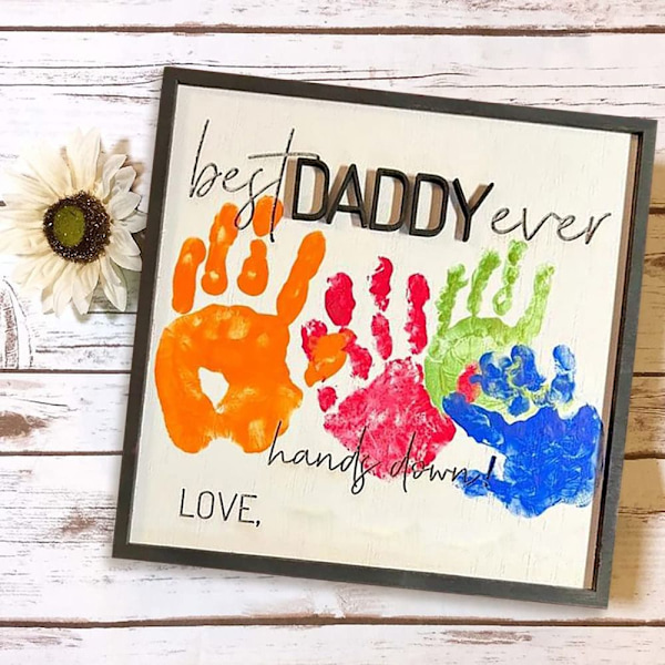 Handprint Träplakett Kid Handprint Gift DADDY DADDY DADDY