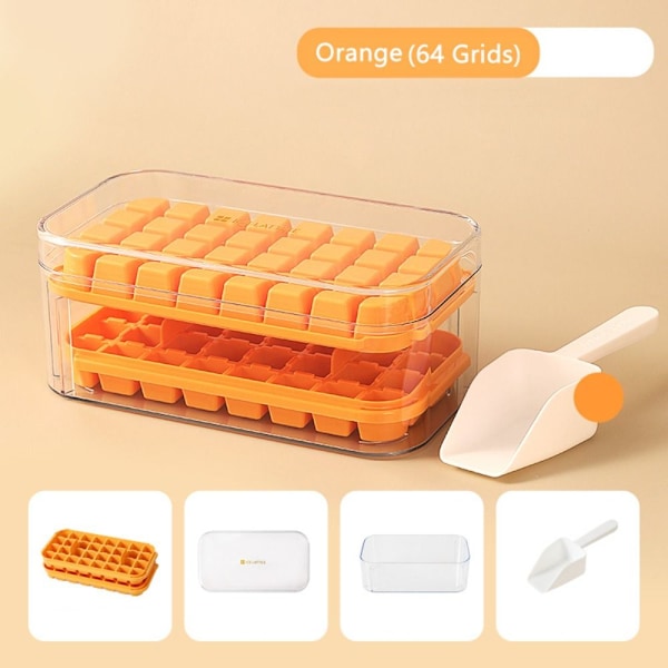 Ice Cube-bricka Ice Cube Maker Mould ORANGE 64 GRIDS 64 GRIDS Orange 64 Grids-64 Grids