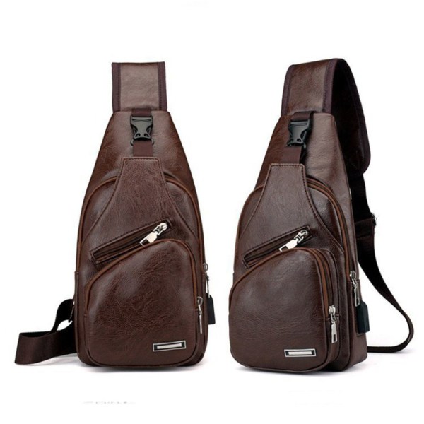 Herre Sling Bag Brysttaske med Headset Hul MØRKEBRUN dark brown