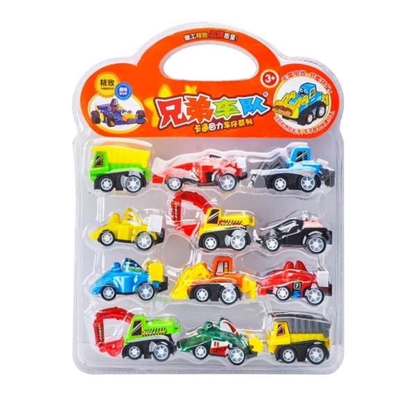 12 stk/sett Mini Treghetsbil Lekebil Modell Engineering Vehicle 12pcs/set
