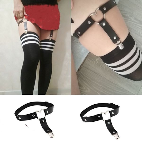 2 st. Hjärtformade Strumpband, Strumpband, PU-Läder