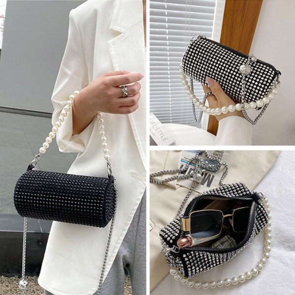 Rhinestone Axelväskor Crossbody Shining Chain Handväskor SILVER silver