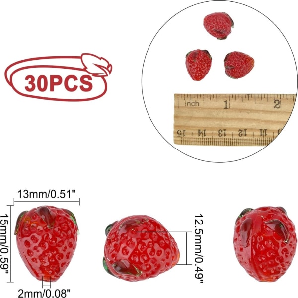 30 kpl mansikkahelmiä 3D-hedelmähelmiä