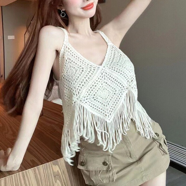 Crop Tops Brodert Suspender WHITE White