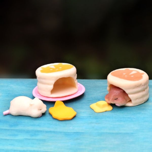 6 STK Mini Spisende Dessert Hamster Figurer Macaron Hamster