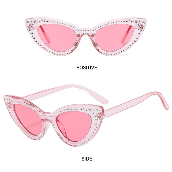 Cat Eye Solglasögon för kvinnor Diamantsolglasögon ROSA-ROSA Pink-Pink