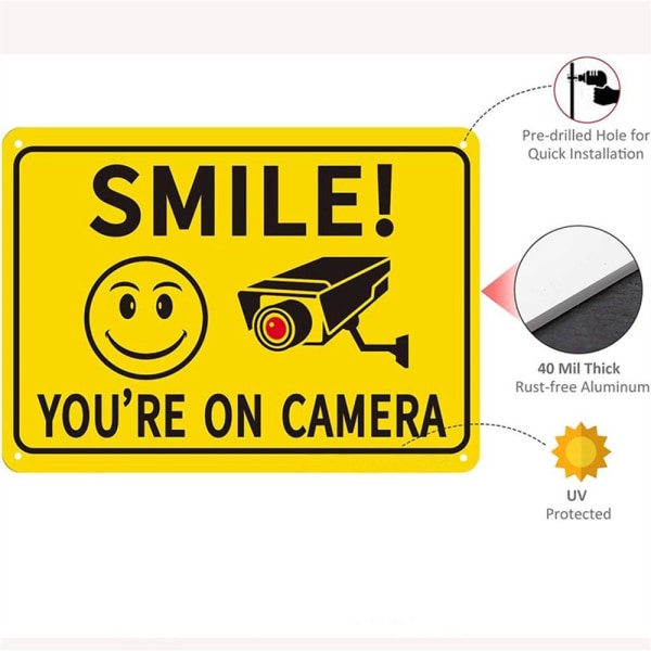 2 stk Smile You're on Camera Sign Video for sikkerhetskameraskilt