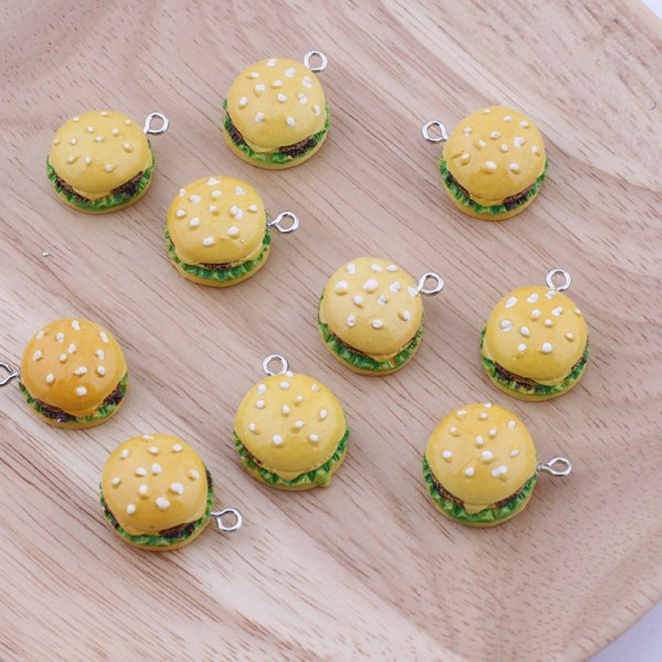 20 Stk Resin Hamburger Hamburger Charms INGEN HUL RUND INGEN HUL no hole round