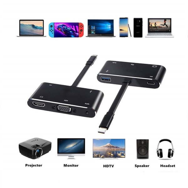Type-C Hub 4K till HDMI VGA USB 3.0 dockningsstation
