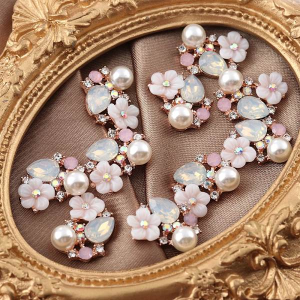 10 STK Flower Rhinestone Buttons Flatback Plating Pearl Hårnål
