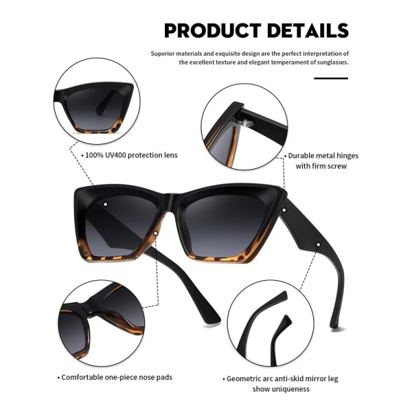 Cateye-solbriller til kvinder Firkantede solbriller SORT LEOPARD-GRÅ Black Leopard-Grey