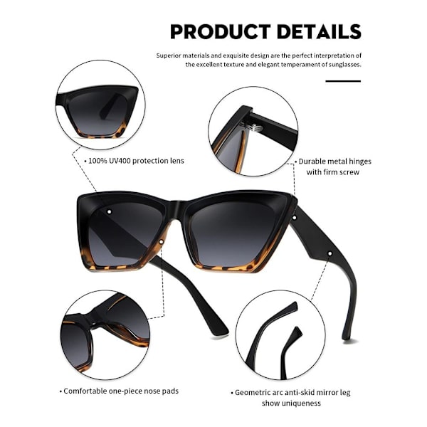 Dame Cateye Solbriller Square Solbriller LEOPARD-SORT GRÅ Leopard-Black Gray