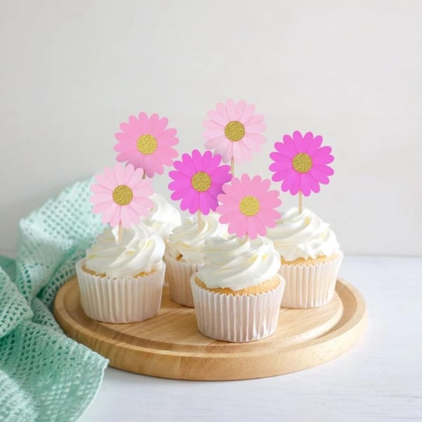 Daisy Flower Cake Topper Daisy Kagepynt GUL 24STK Yellow 24Pcs-24Pcs