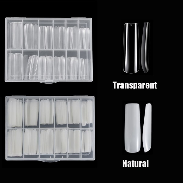 Extra långa nagelspetsar XXL avsmalnande fyrkantiga nagelspetsar Natural