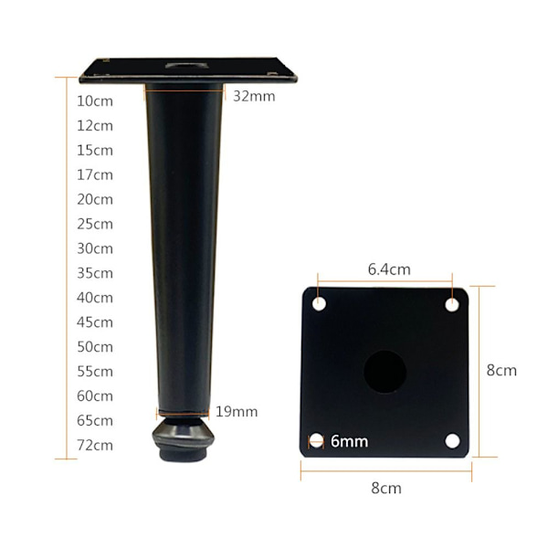 Huonekalut Pyörät Jalat MUSTA 10cm Black 10cm