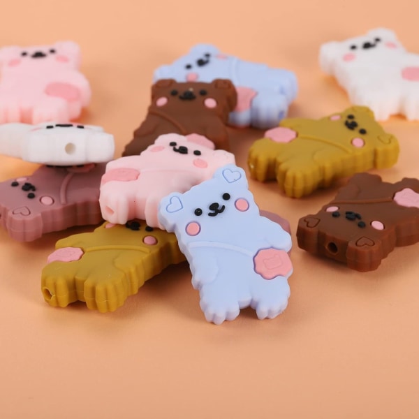 12 stykke søte bjørner bære en pose Silikonperler Minidyr