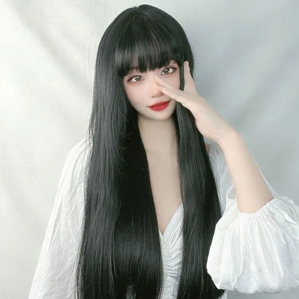 Naisten peruukki Suora peruukki pitkät suorat hiukset black
