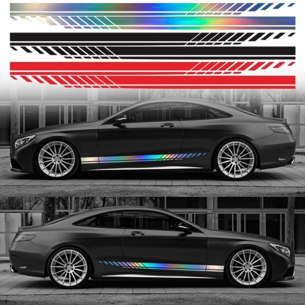 1 Par Bil-klistremerke Auto Side Stripe HVIT White