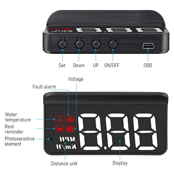 Bil GPS HUD HUD Projektor Display Digital Speedometer Black