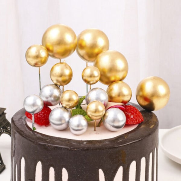 20ST Cake Topper konstgjorda bollar GULD Gold