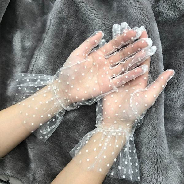 2 Stk Dot Print Tyl Handske Sort Hvid Mesh Handske 3 3 3