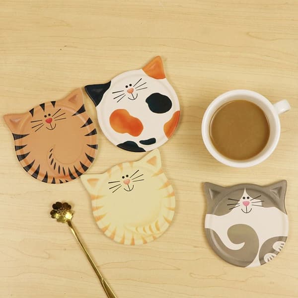 4 kpl Keraaminen imukykyinen Coaster Cat Ceramic Coaster Ceramic Cat