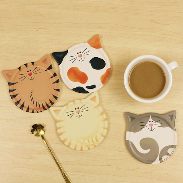4 st Ceramic Absorbent Coaster Cat Keramic Coaster Ceramic Cat