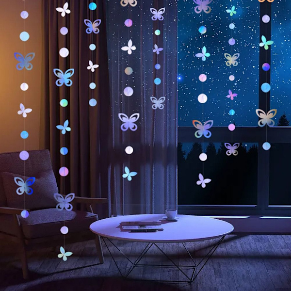 Riippuvat värikkäitä bannerit Star Butterfly Garland SILVER silver 3m-butterfly-3m-butterfly