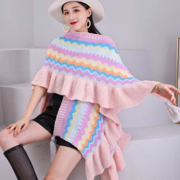Mongolisk Poncho Cardigan Tofs Sjal GUL yellow