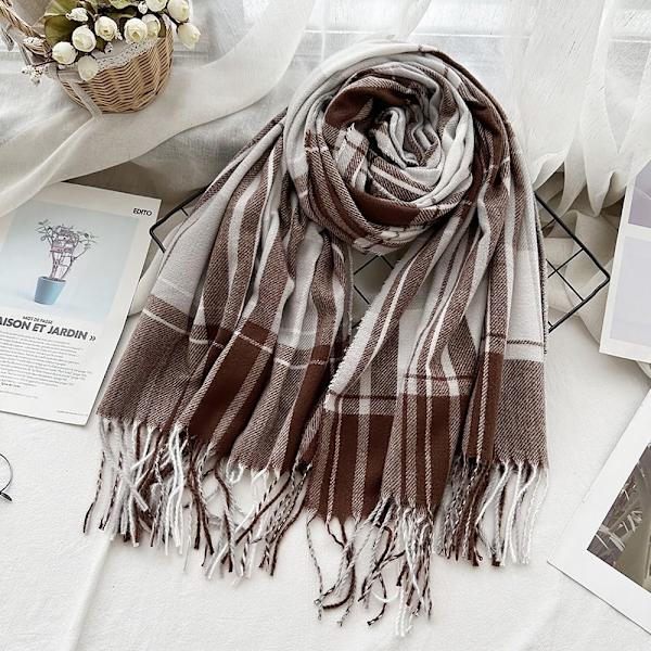Cashmere klassisk rutete skjerf Oversized Tartan-skjerf E E E