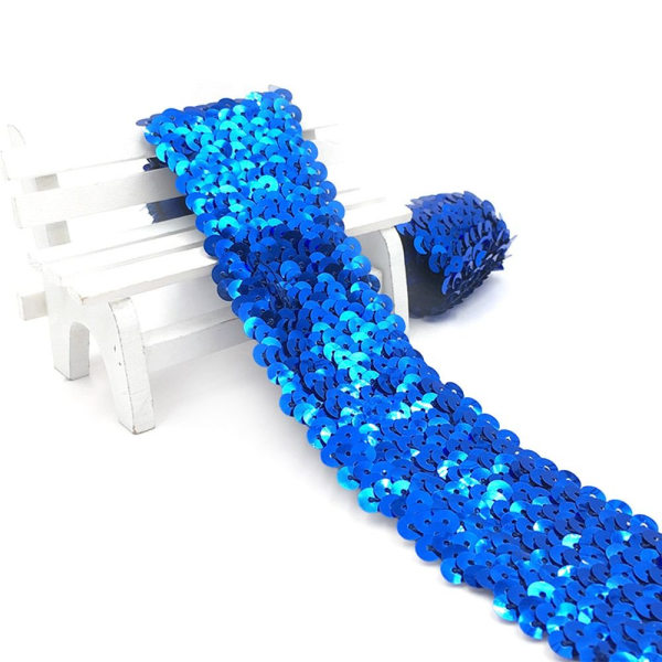 Paljett Spetsband Handdekorerad BLÅ Blue