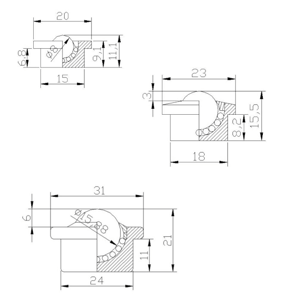 Kuglehjul mini drejelige hjul 2 2 2