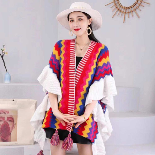 Mongolisk Poncho Cardigan Tofssjal RÖD red