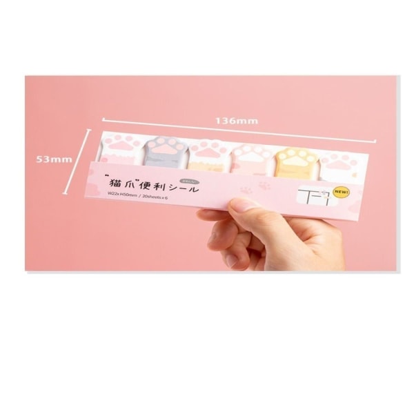 3 stk Pink Cat Paw Sticky Notes Memo Pad Dagbok Stasjonære flak pink