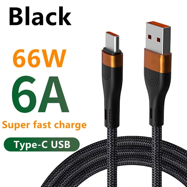 Hurtig Opladerkabel USB Type C Kabel SORT 2M Black 2m