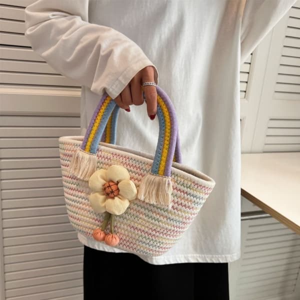 Rainbow Woven Bag Student Handbag KAFFE coffee