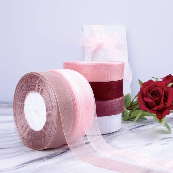 45M*2cm gennemsigtigt chiffonbånd Organza blondebånd RØD Red