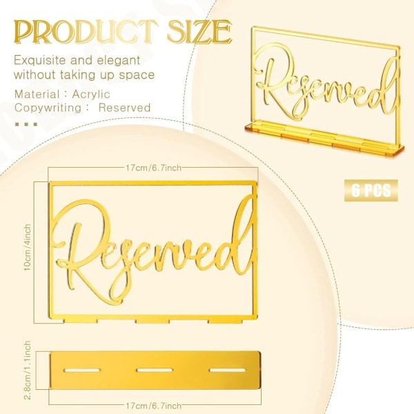 1/6st Reserverad bordsskylt Bröllopsplatsreservation 6ST 6ST 6pcs