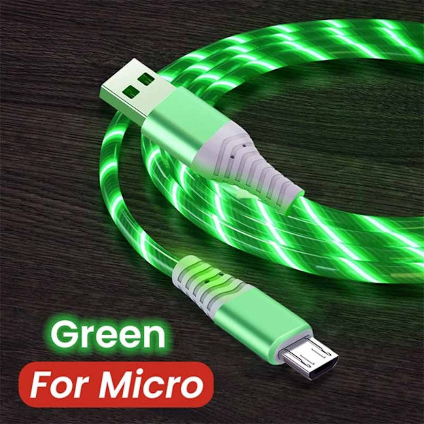 2 Stk Streaming Datakabel Mobiltelefon Ladekabel GRØNN Green Micro-Micro